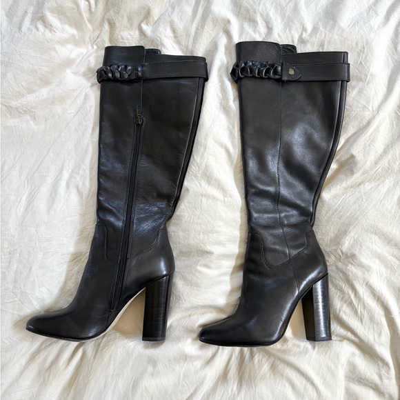 Leather Braided Saks Fifth Avenue Black Boots - Picture 2 of 5
